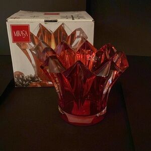 NIB - Mikasa Crystal Skyline Christmas Red Votive Candle Holder